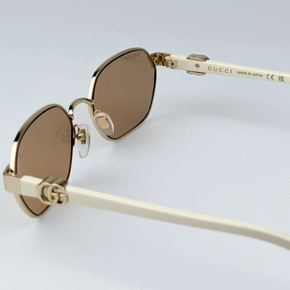 Gucci GG1593S 002 BRAND NEW Sunglasses Gold Ivory Pink  Geometric Unisex